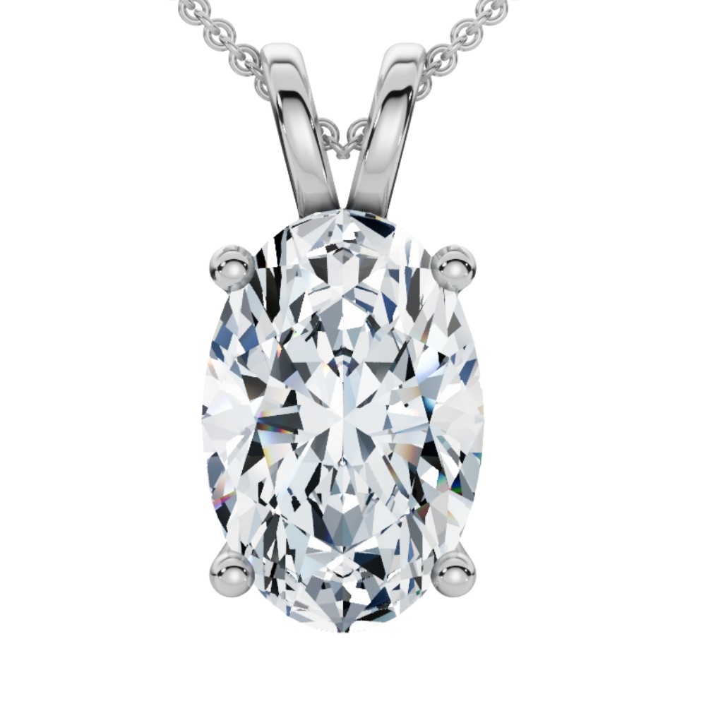 Oval Solitaire Diamond 4-Prong Pendant 14k Gold 18″ Necklace Lab Grown