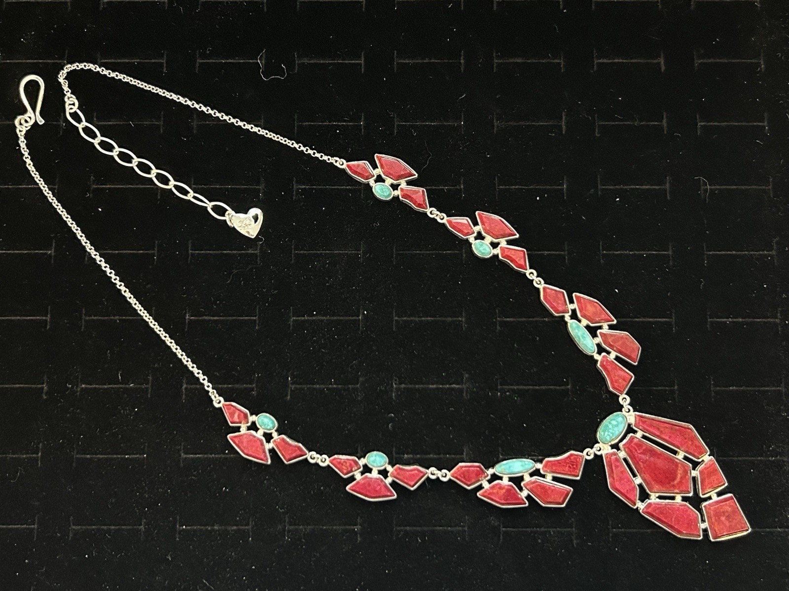 Jay King 30th Anniversary Sterling, Red Coral and Turquoise Statement Necklace