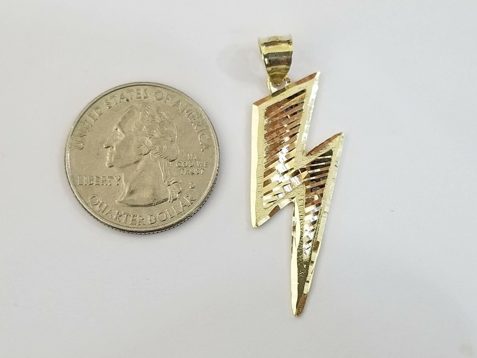 Men 10k Yellow Gold Lightning Bolt Charm Pendant Diamond Cut Design