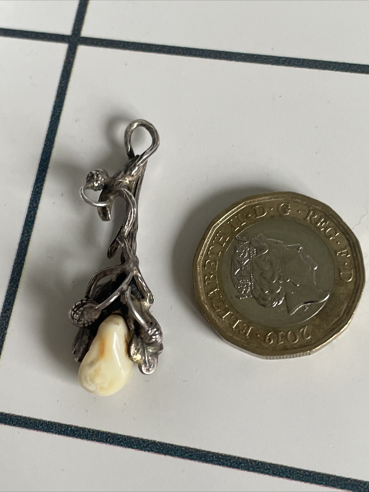 Antique 835 Silver German Brutalist Deer Elk Tooth Pendant Gothic