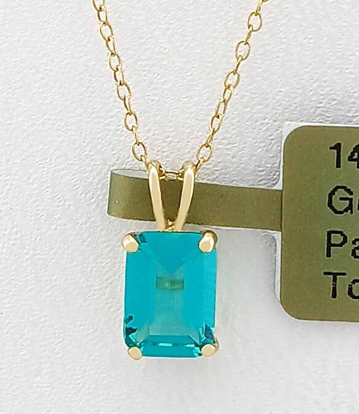 GENUINE 1.02 Cts PARAIBA TOURMALINE PENDANT SOLID 14k YELLOW GOLD -New With Tag