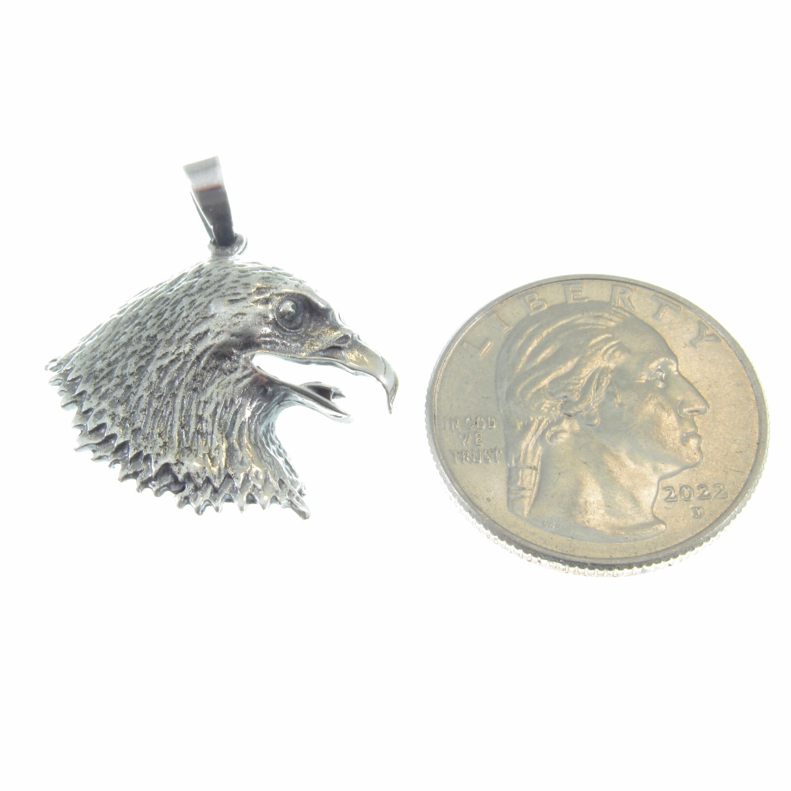 Solid 925 Sterling Silver Heraldic Eagle Head Pendant Patriotic Eagle Face Charm