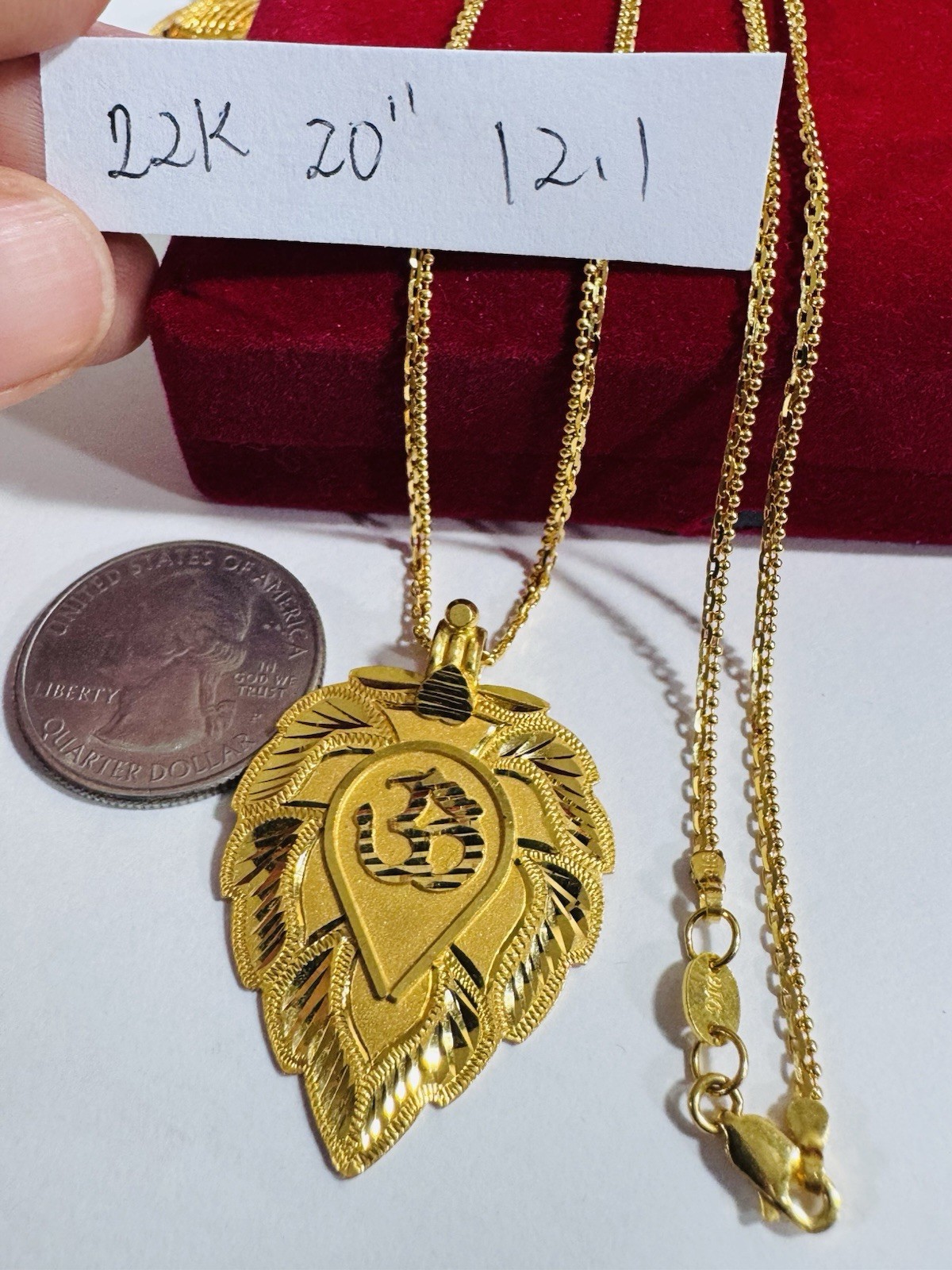 Saudi Dubai 22K Solid 916 Real Gold Leaf Flower Necklace 20” Long 12.1g 2.2mm