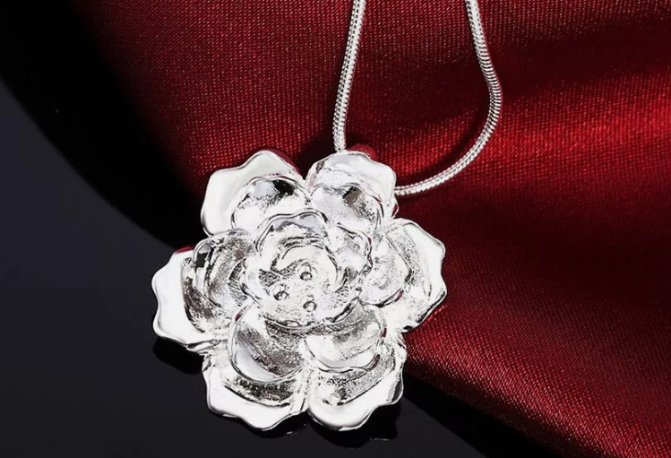 925 Sterling Silver Snake Chain Flower Pendant Necklace