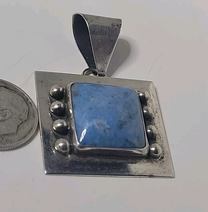 Navajo James Linkin Sodalite Sterling Silver Vintage Pendant 1-5/8 In 9.5 Grams