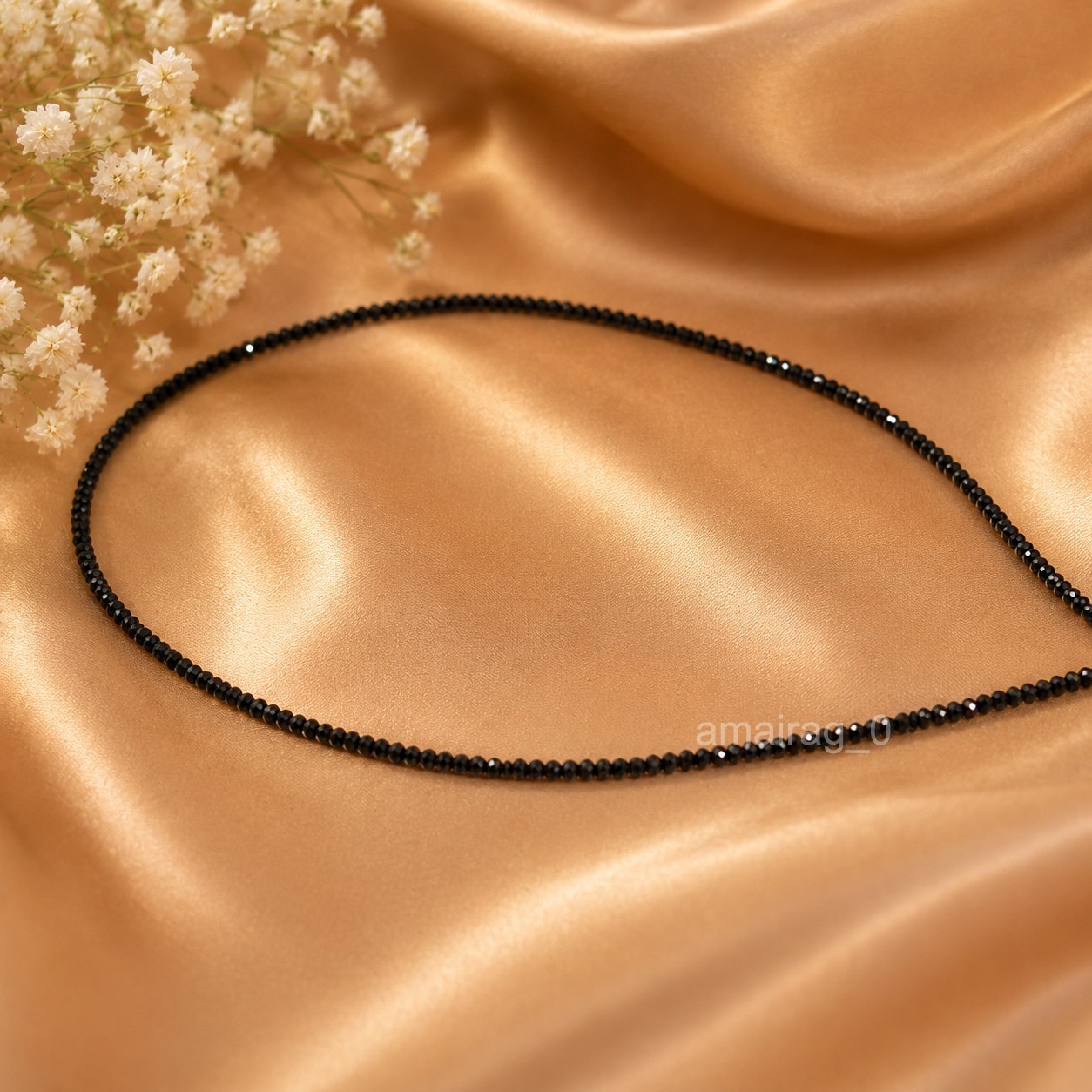 Black Diamond Necklace 28 Inch 2mm Round Faceted Carbonado Quality AAA Certified