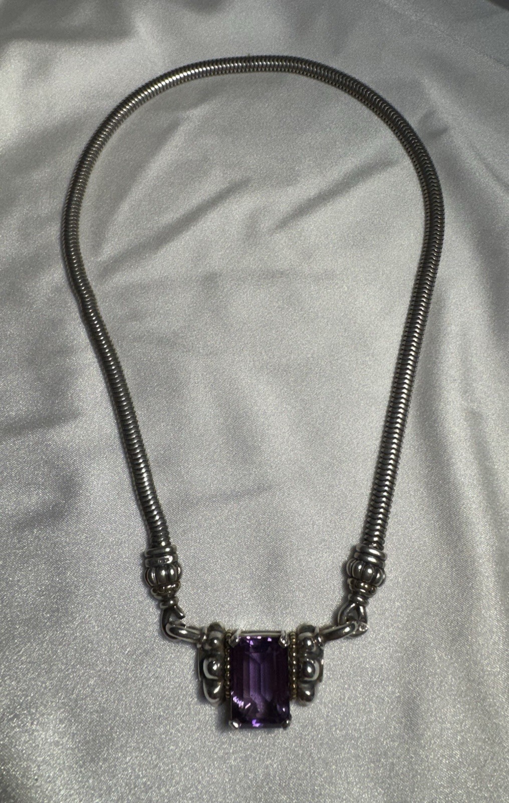 LAGOS Caviar 925 Sterling 18K Gold Amethyst Necklace 51g 16” Vintage
