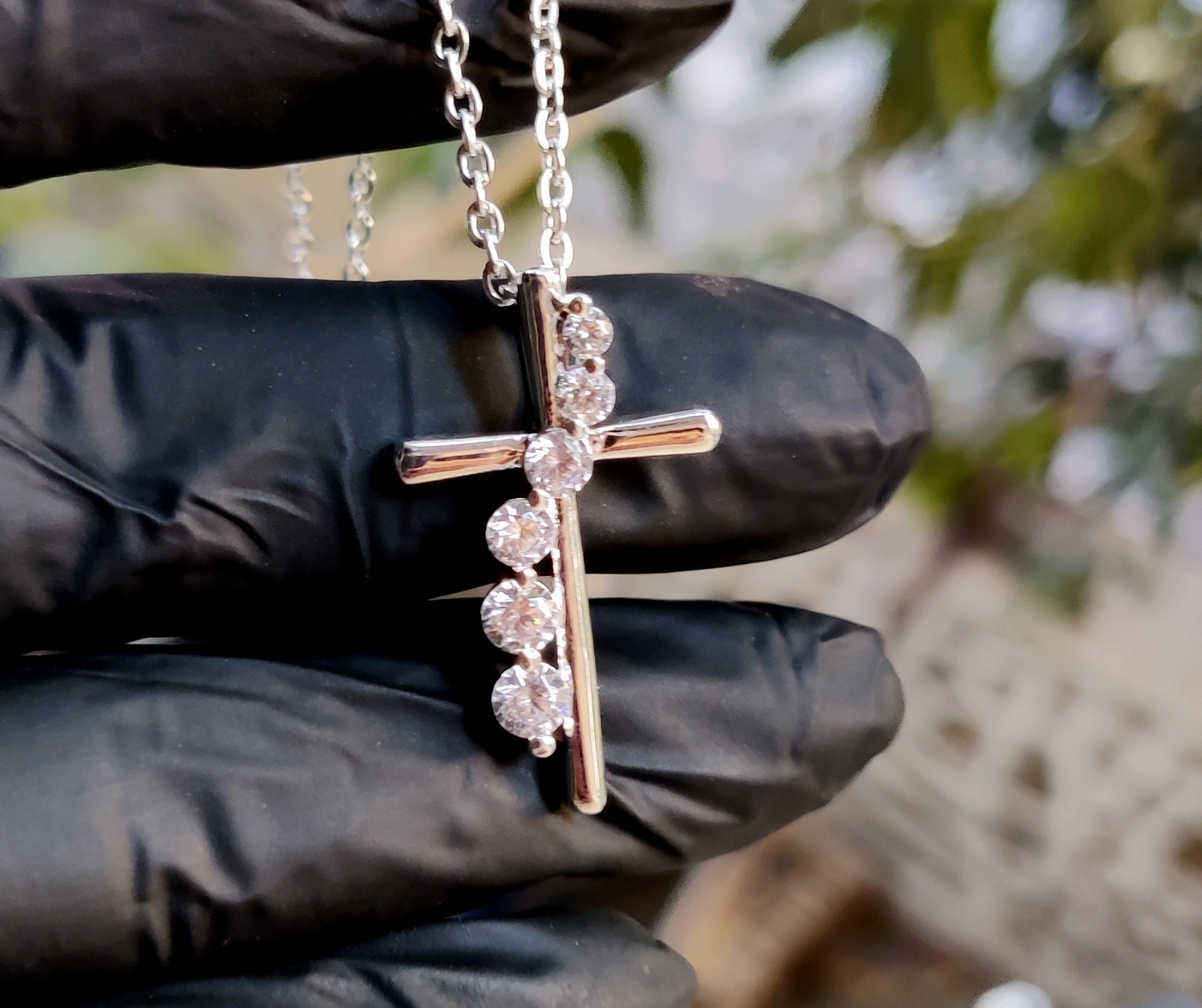 2Ct Round Natural Moissanite Jesus Cross Pendant 14K White Gold Plated Silver