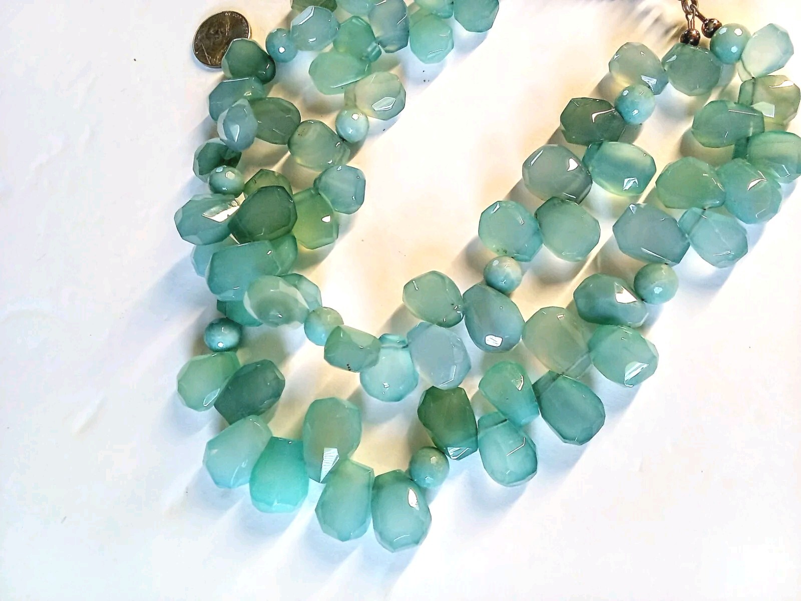 Green & Blue Chalcedony/Green Round Beads 2 Strand Toggle Necklace