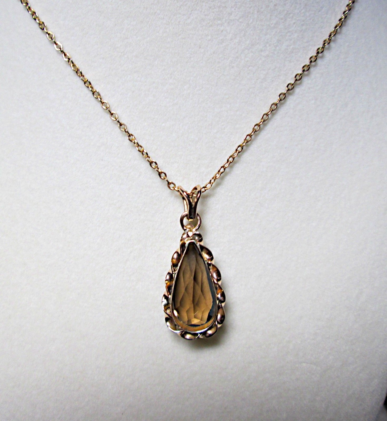 14K ROSE GOLD SMOKY QUARTZ NECKLACE 7.00 CTS 7.9 GRAMS 23 INCHES VINTAGE