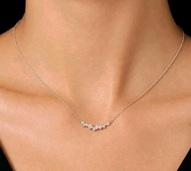 Dainty 925 Sterling Silver Smile Rhinestone Choker Chain Necklace, 17 Inches