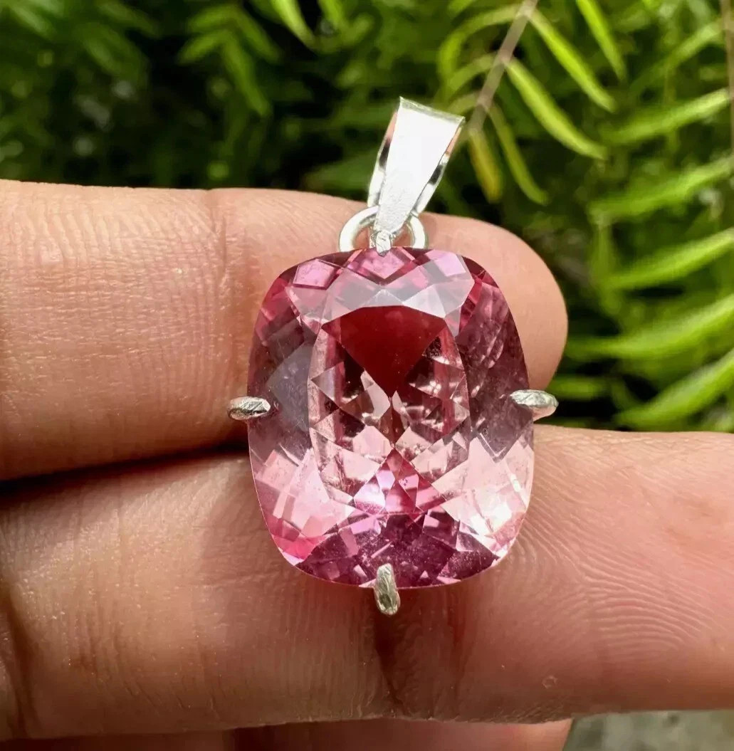 Natural Cushion Cut Padparadscha Sapphire 35 Ct 925 Silver Pendant Gemstone