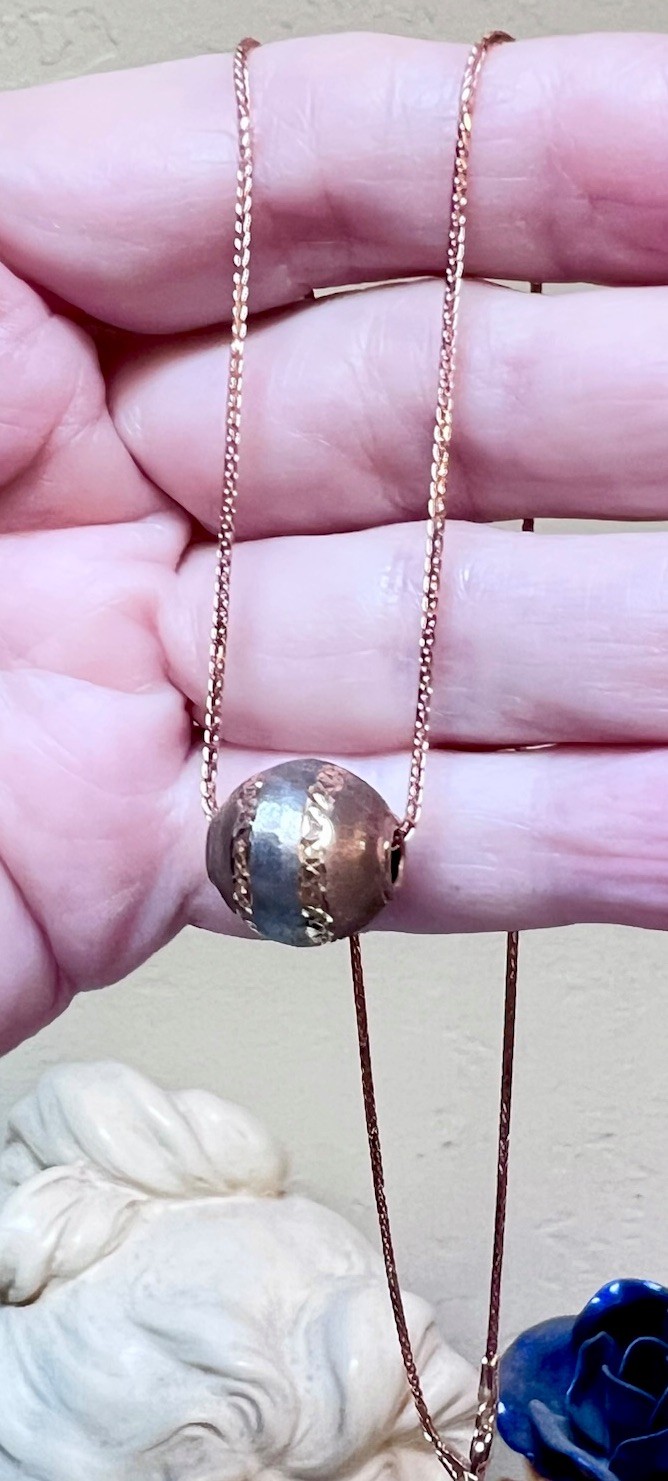 BEAUTIFUL Designer 14 Kt. Rose, Yellow & White Gold Engraved Ball/Bead Necklace