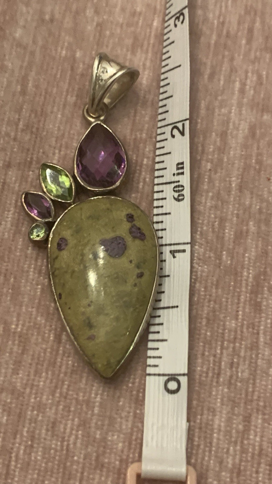 Gemstone Pendent 925 Silver Amethyst Peridot Atlantisite