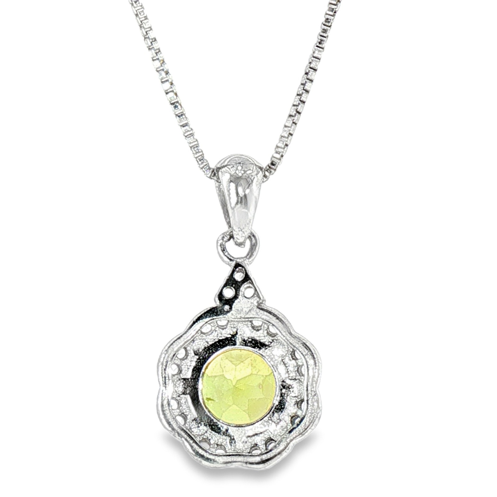 Natural Peridot Gemstone 925 Sterling Silver Pendant Round Olive Green