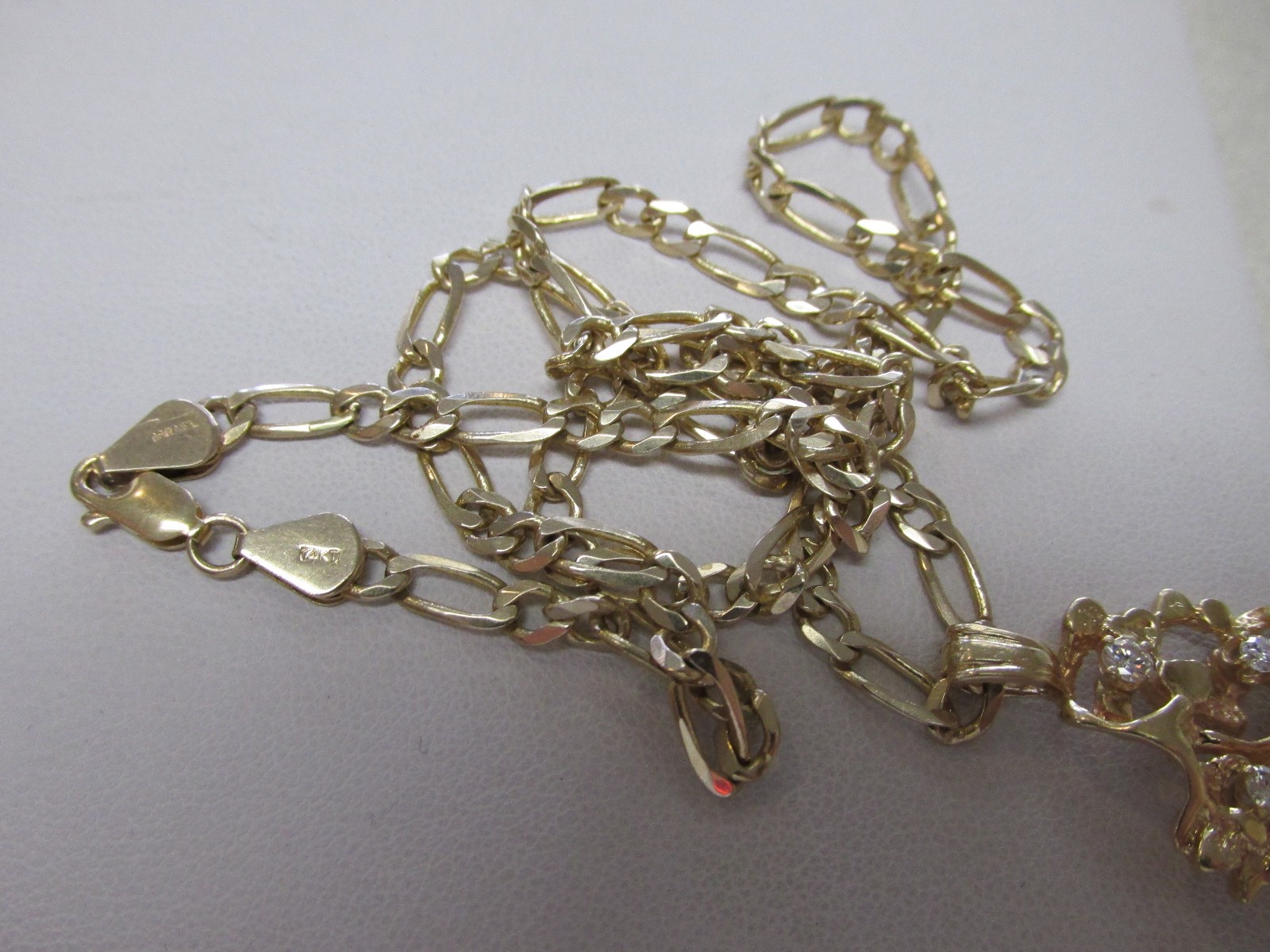 Gorgeous 14k 21 in. Figaro Chain Necklace With Diamond Nugget Pendant MAKE OFFER