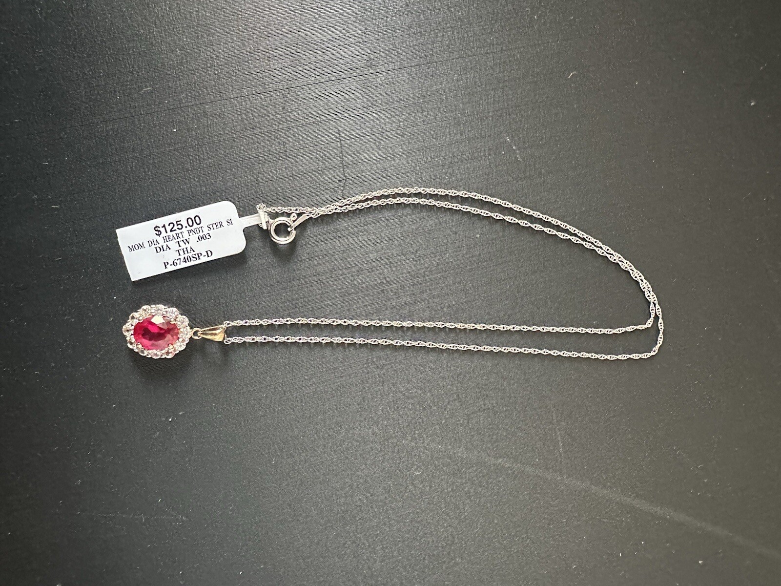 Red Pendant Diamond Sterling Silver Necklace $125