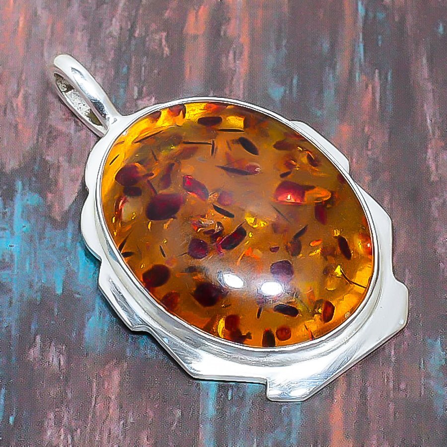 Baltic Amber Gemstone Handmade Gift Jewelry Pendant 2.05″ s854