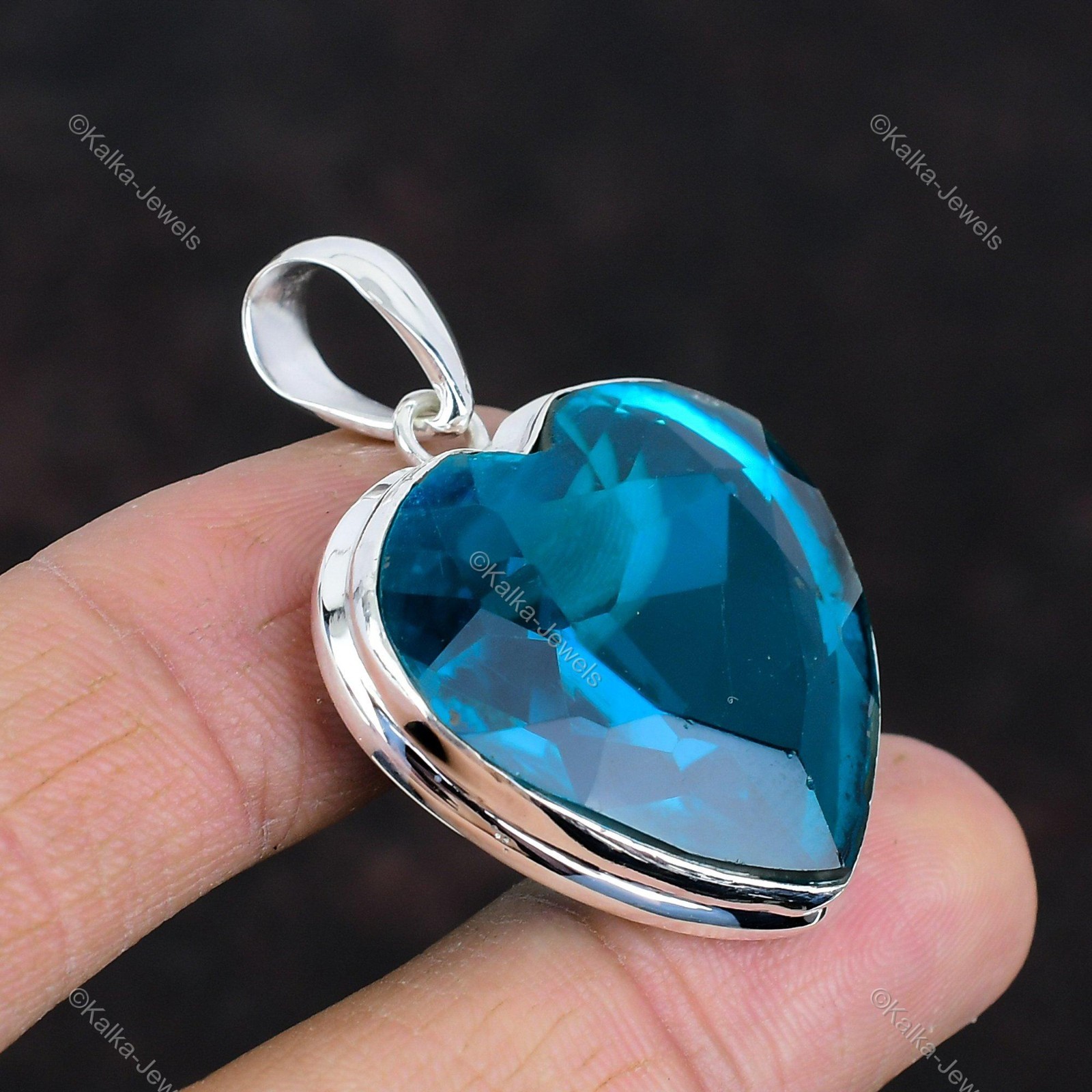 Faceted Indicolite Pendant 925 Sterling Silver Gemstone Pendant Handmade Jewelry