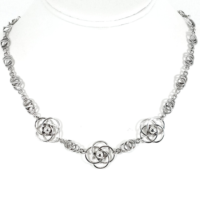 Vintage 925 Sterling Silver Celestial Orbital Rose Swirl Modernist Necklace