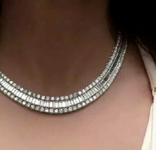35Ct Baguette Lab Created Diamond Choker Tennis Necklace 14k White Gold Plated