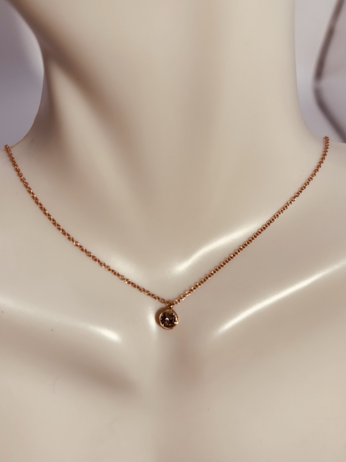 diamond necklace fine jewelry14k natural 20points rose gold 16”ch solitare bezel