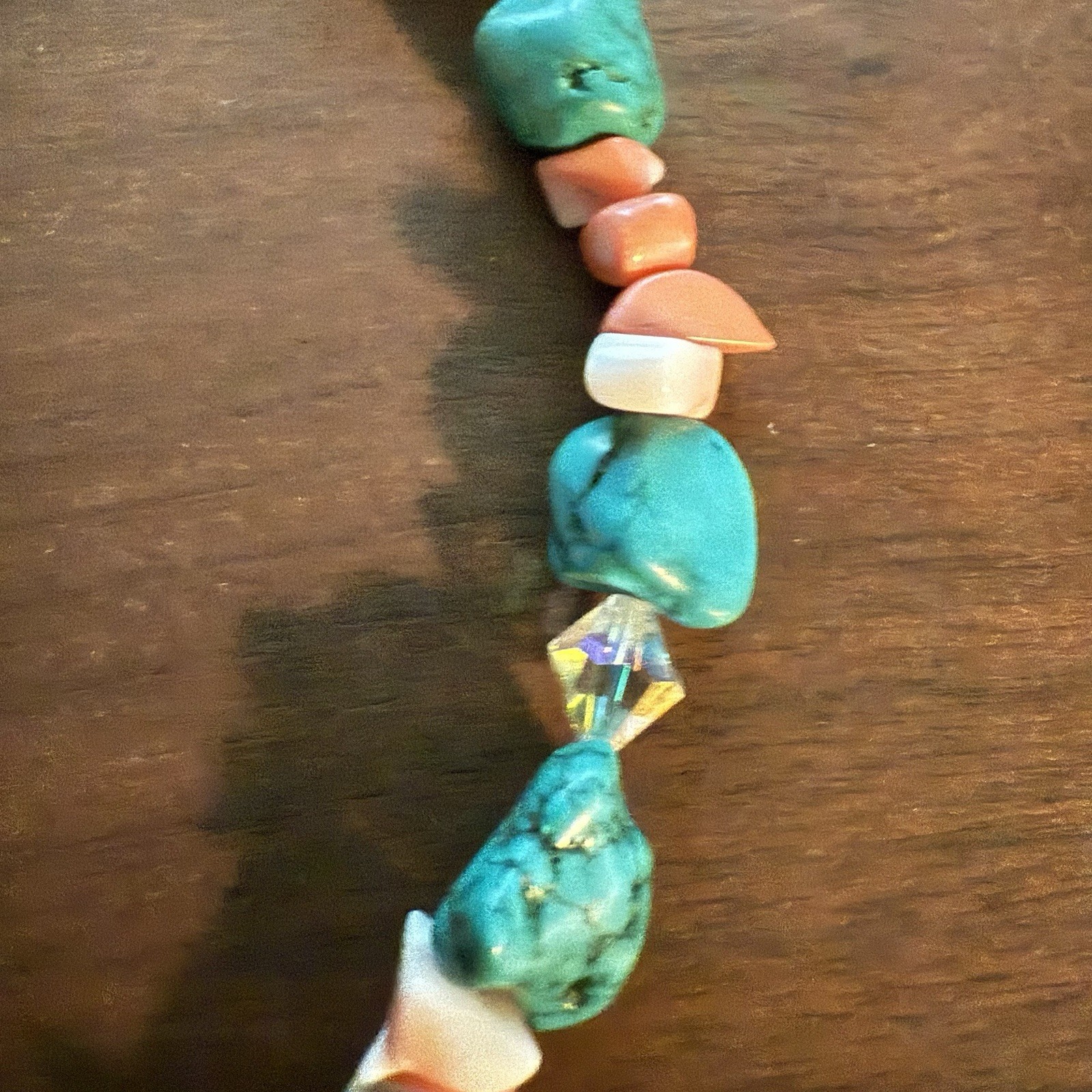 Amazing 24 Inch Green/Blue Turquoise and Rose Quartz Necklace Toggle Closure