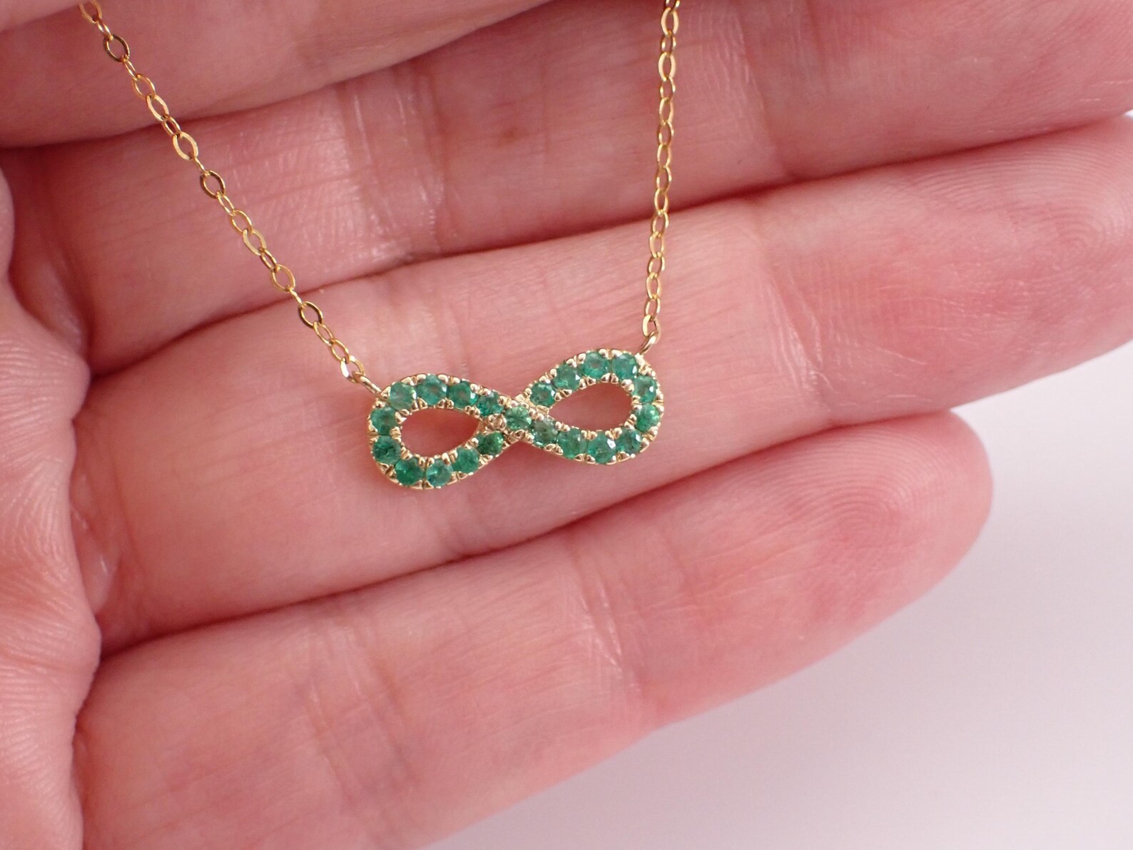 2 Ct Round Lab Created Emerald Infinity Sign Necklace 14K Yellow Gold Plated