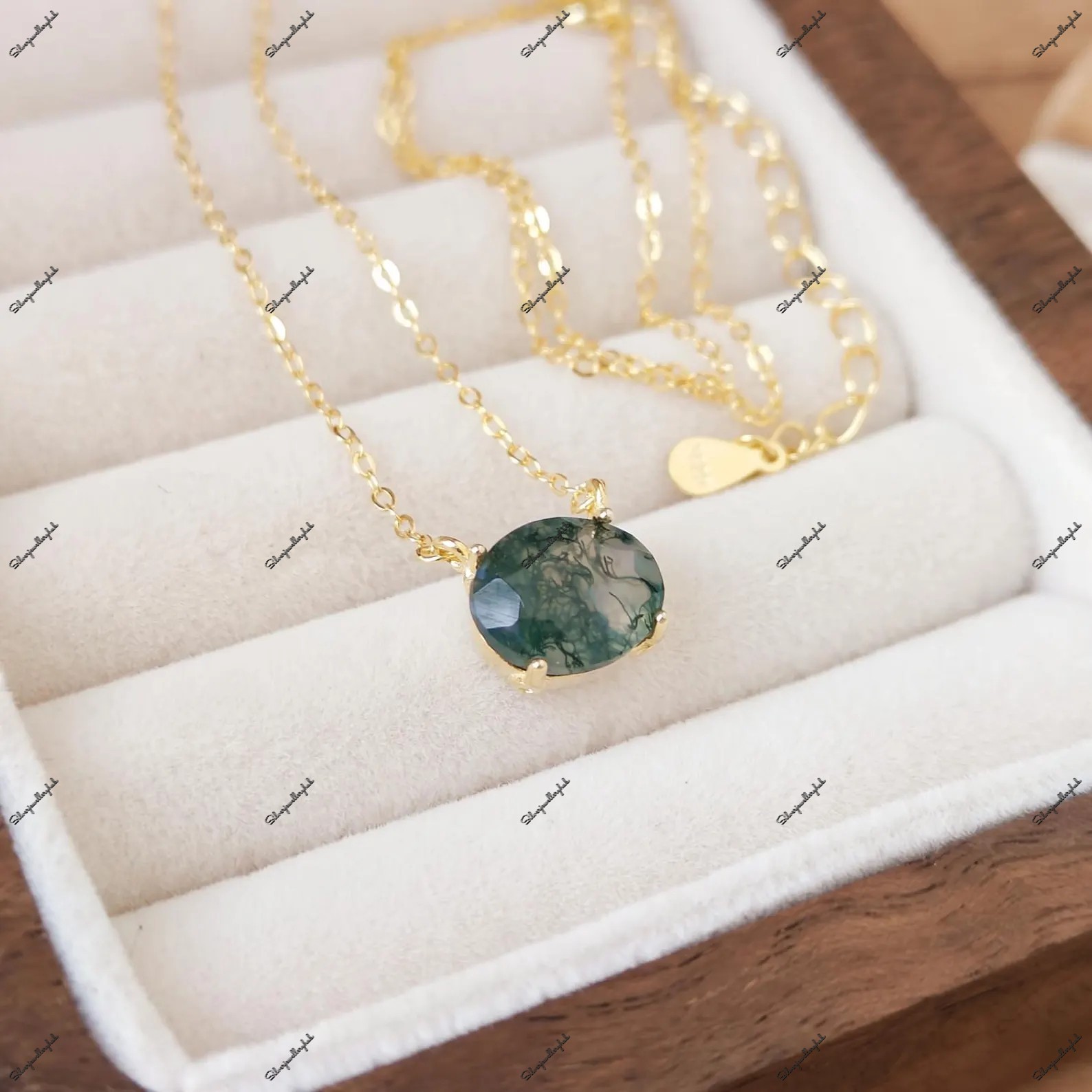 Oval Cut Green Moss Agate Gemstone Handmade 925 Sterling Silver Gift Necklace