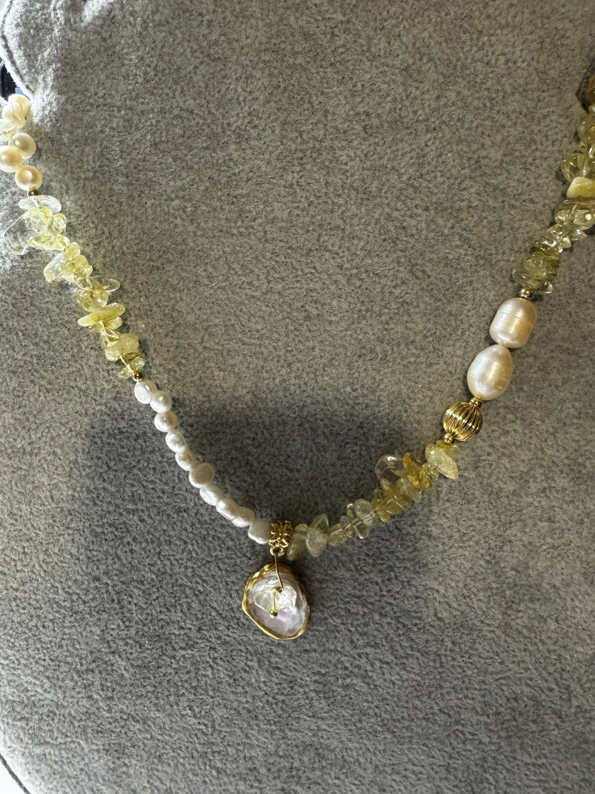 white Baroque keshi Pearl yellow crystal fashion necklace NIB free shipping