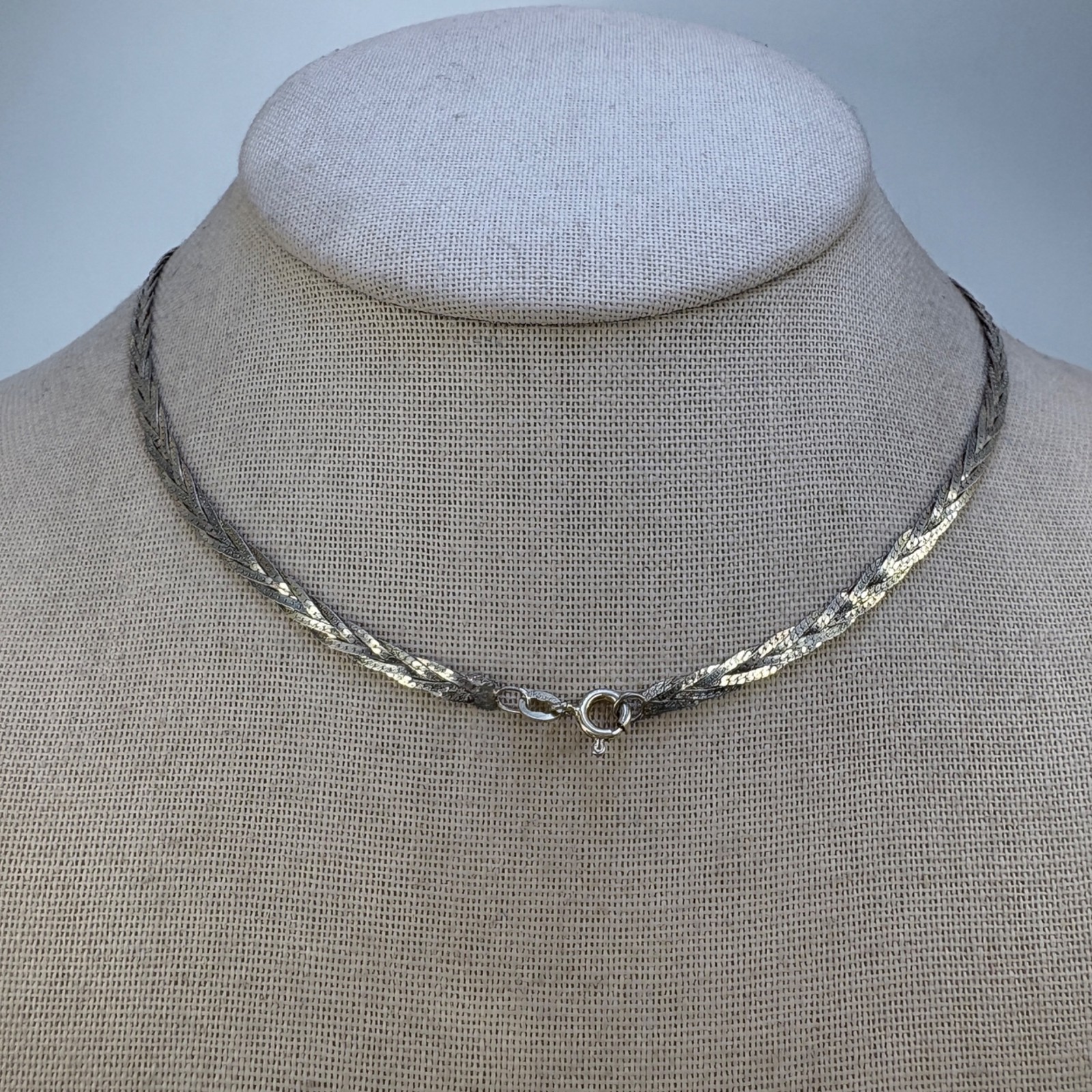 Braided Herringbone Chain Necklace Sterling Silver 925 Size 19″ Length