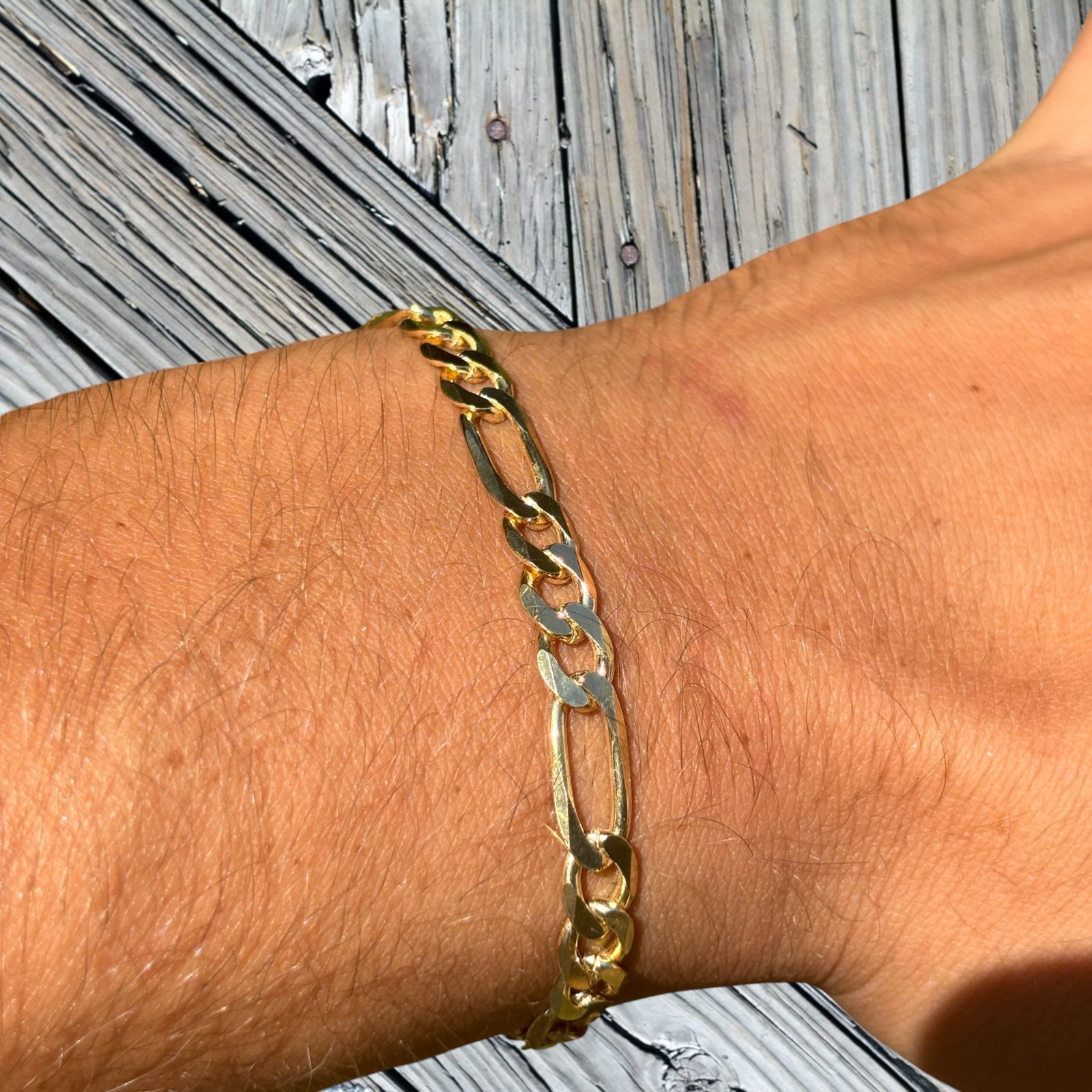6mm Figaro Bracelet Link – Real Solid 925 Sterling Silver Or 14k Gold Vermeil