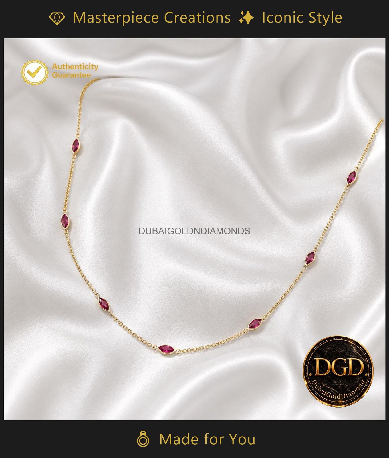 14K Yellow Gold Marquise Ruby Wife Bezel Set Chain Engagement Wedding Necklace