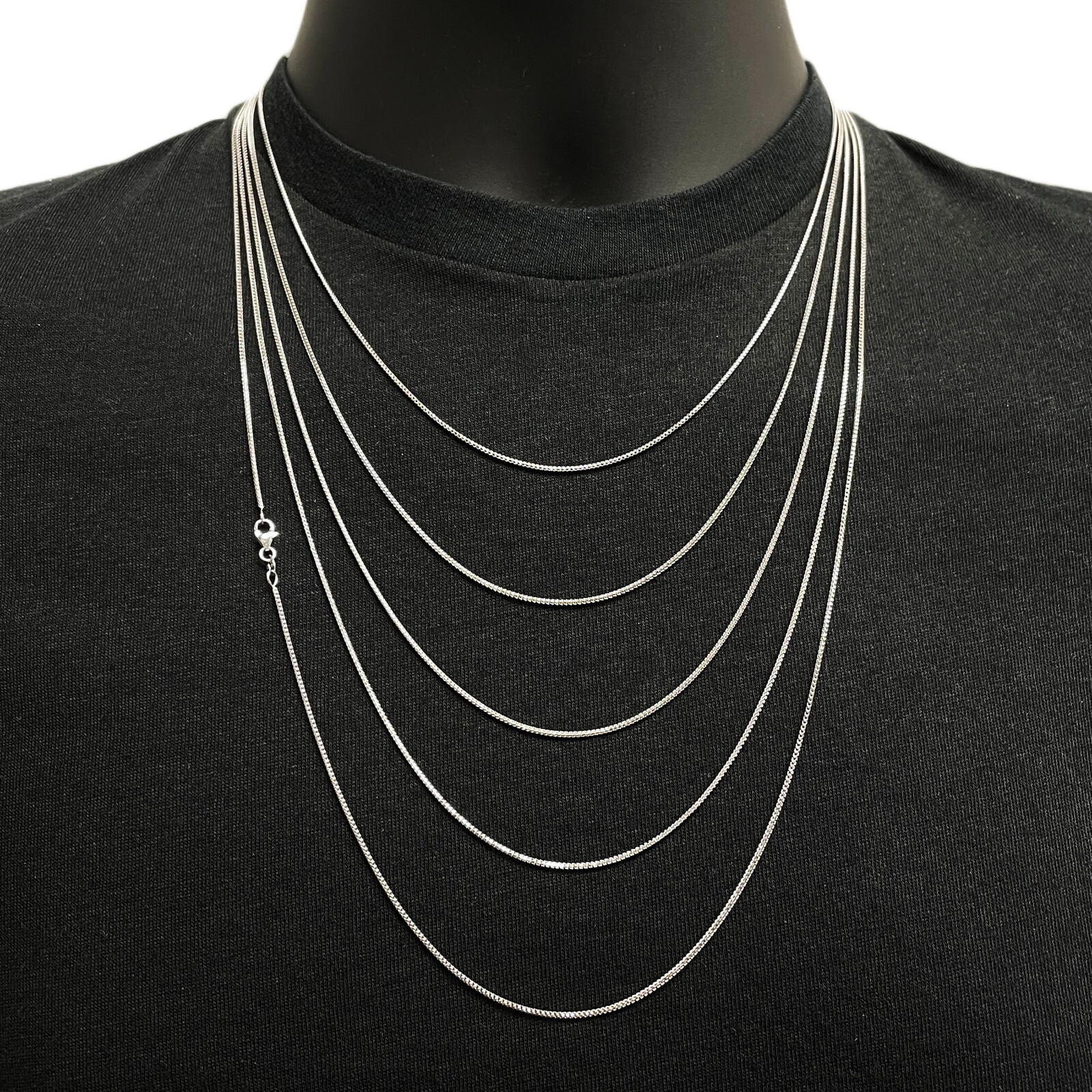 Italian 14k White Gold Solid Diamond Cut Franco Chain Necklace 24″ 1mm 3.4 grams