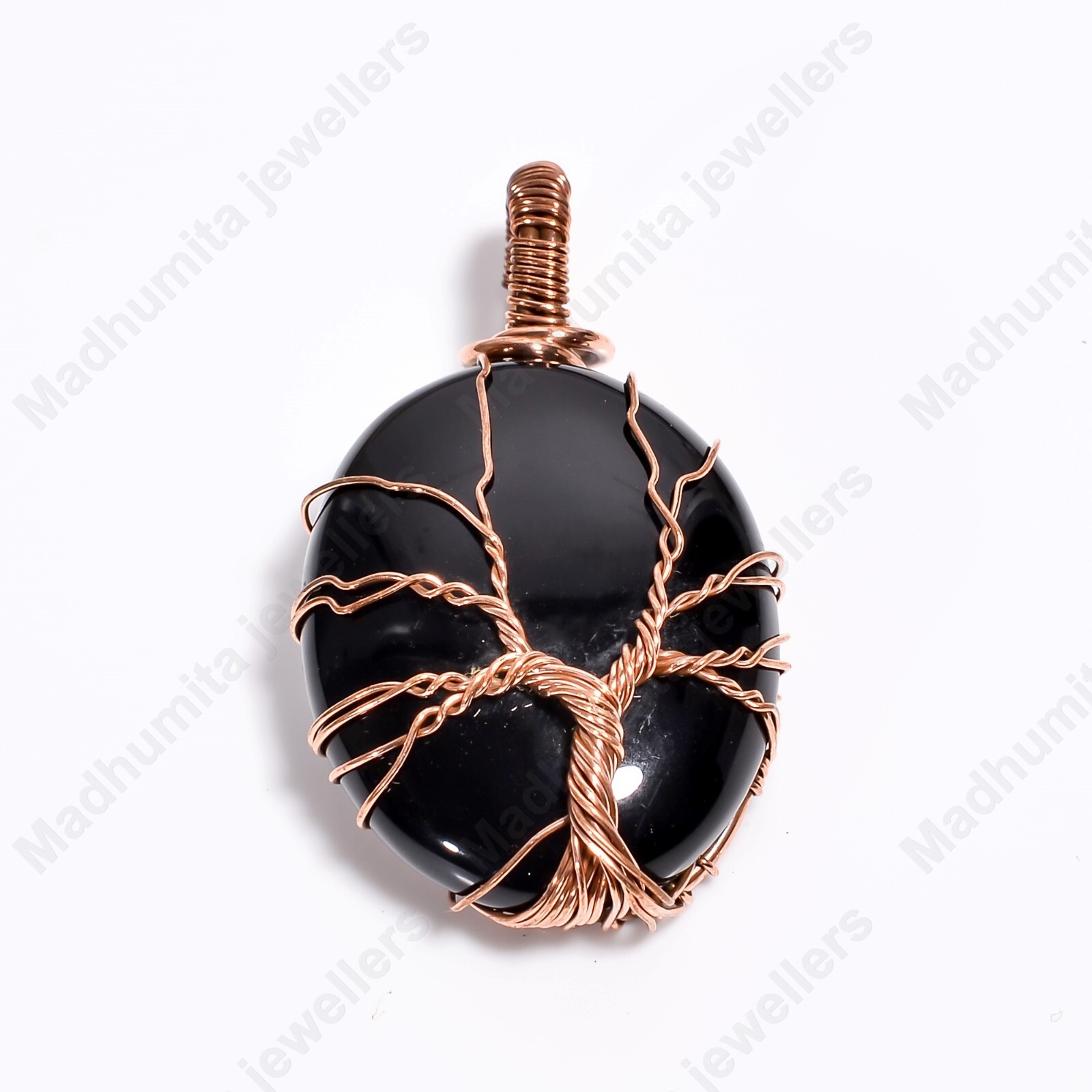 Black Onyx Copper Gift For Bridesmaid Wire Wrapped Tree Of Life