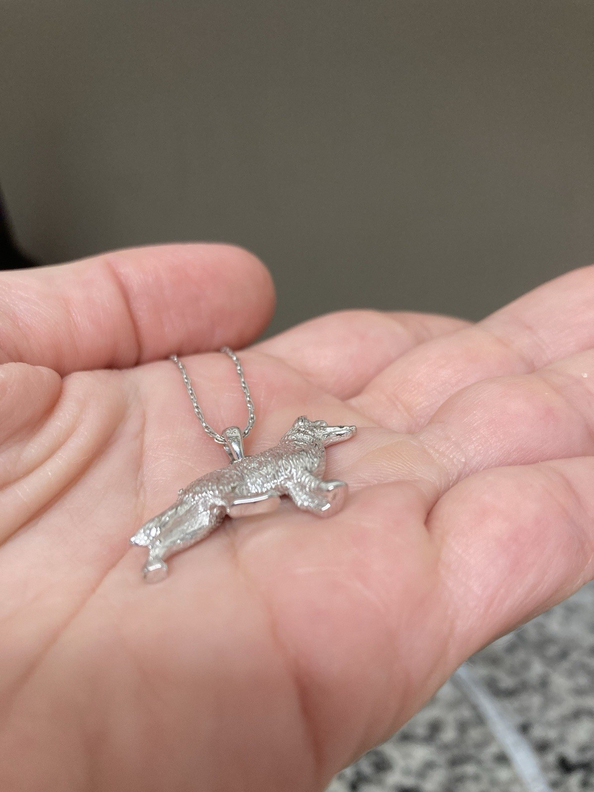 Sterling Silver German Shepard Diamond Necklace