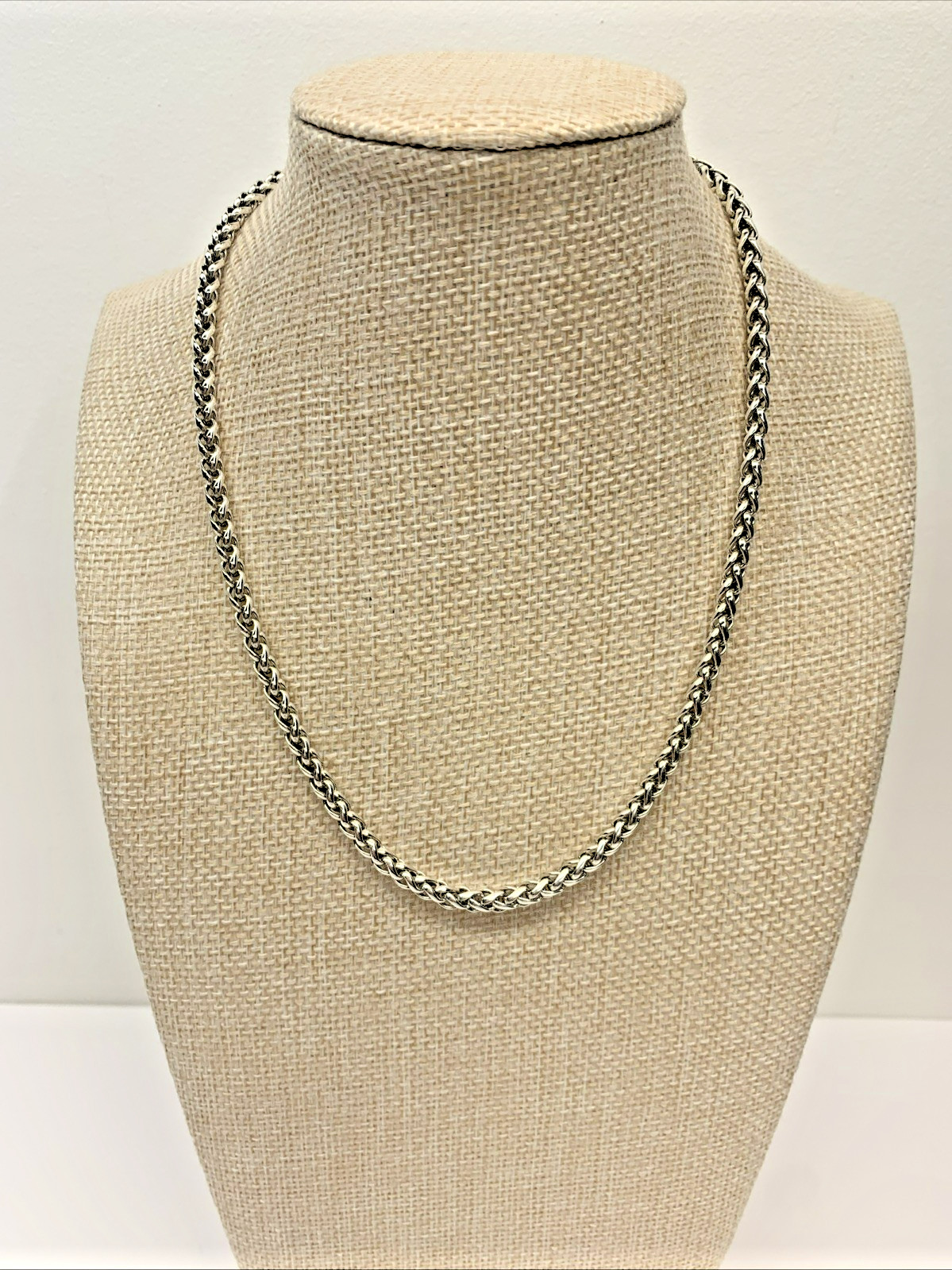 David Yurman Signed 925 Sterling Silver 4mm Wheat Weave Chain Necklace 16″ 23.5g