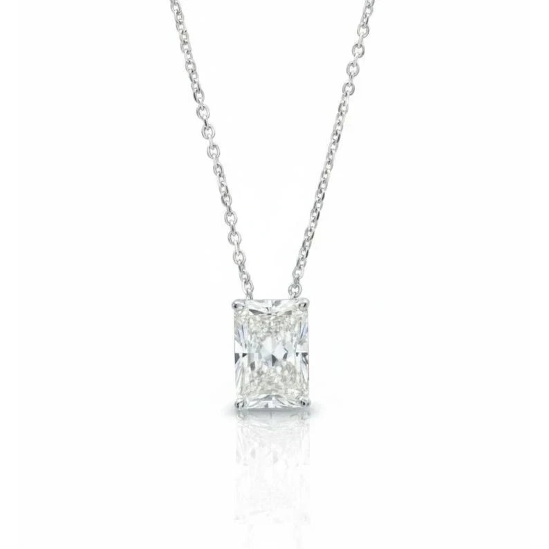 1 CT Radiant Cut Solitaire Moissanite Wedding Pendant 14K White Gold Plated