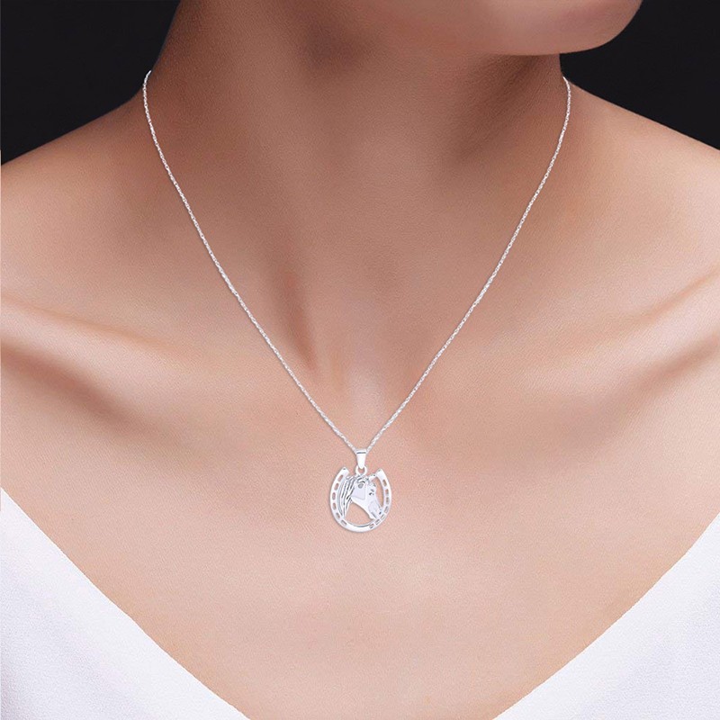 Horse Horseshoe Pendant Charm Sterling Silver 925