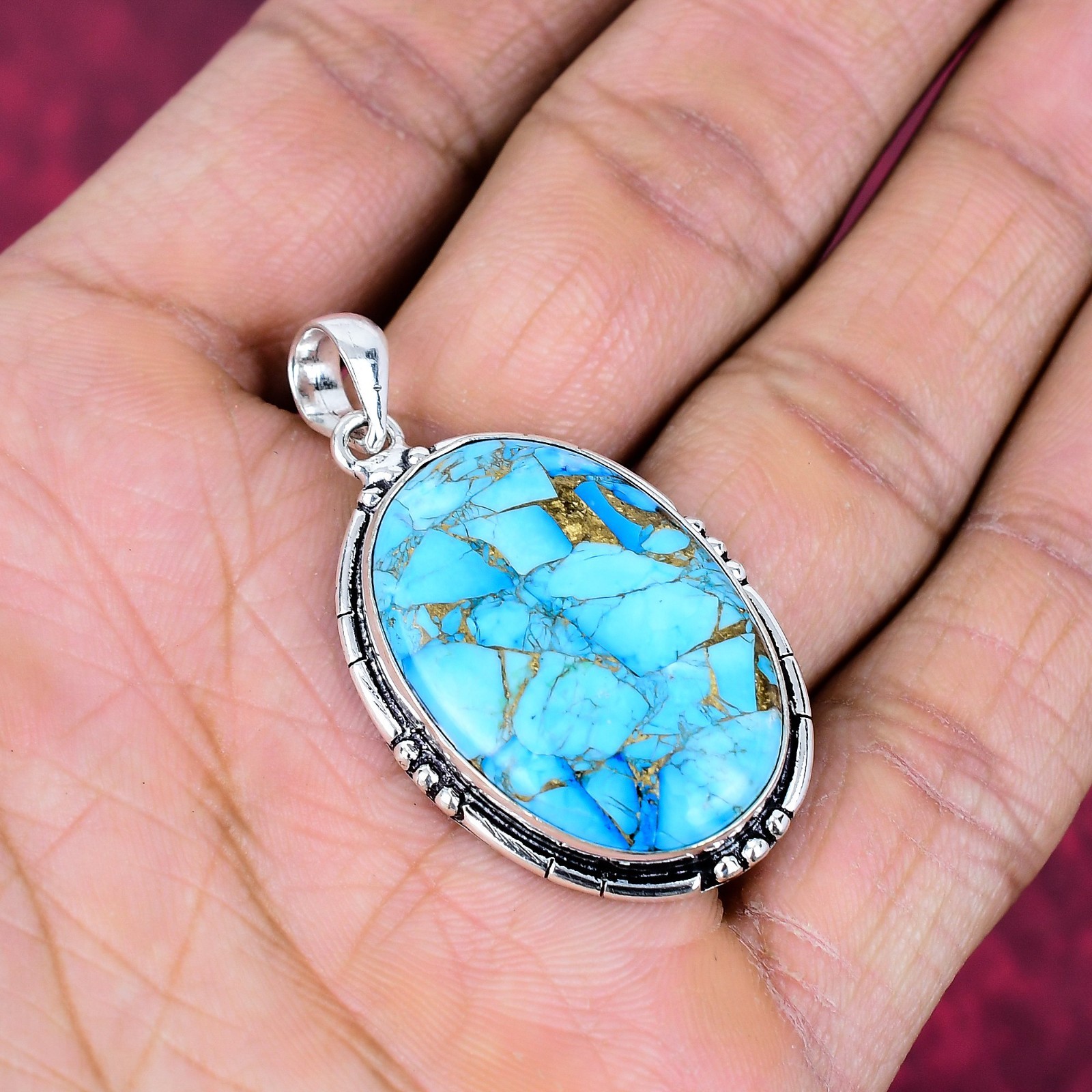 Blue Turquoise Gemstone Handmade 925 Solid Silver Jewelry Pendant Gifts For Love