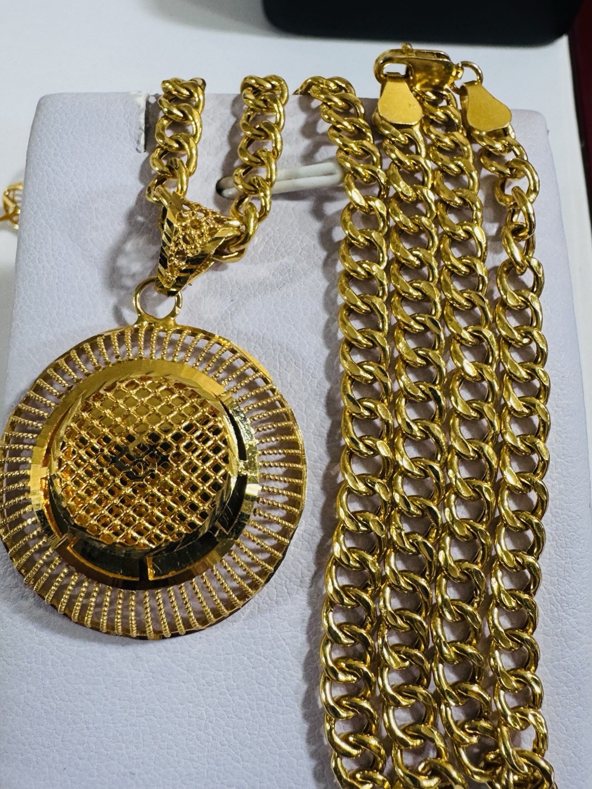 Saudi 22K Solid 916 Real Fine Gold Round Set Necklace 18”/18.5” Long 16.6g 6mm