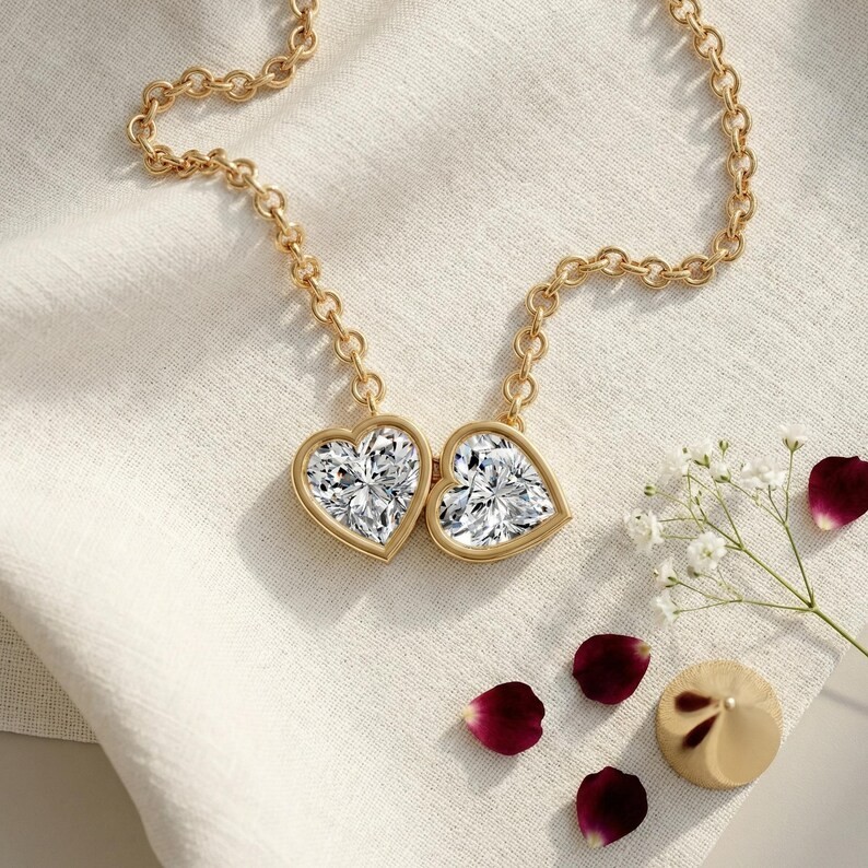 IGI 2.00Ct Heart-Cut EF Lab Grown Diamond Bezel Necklace Pendant 14K Yellow Gold