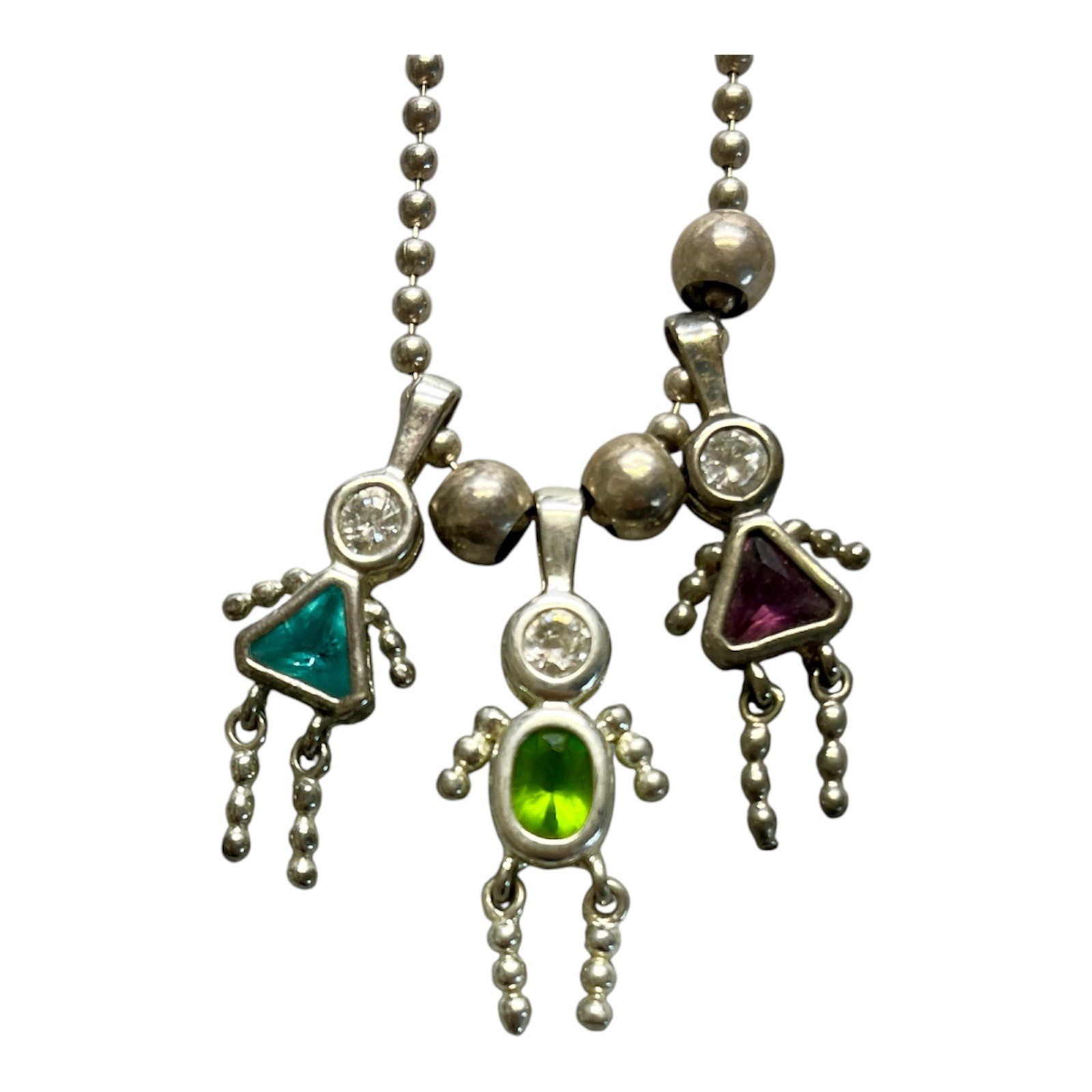 Silver 925 Ball Bead Chain Birthstone Kids Charm Pendants Aug Feb. Dec Necklace