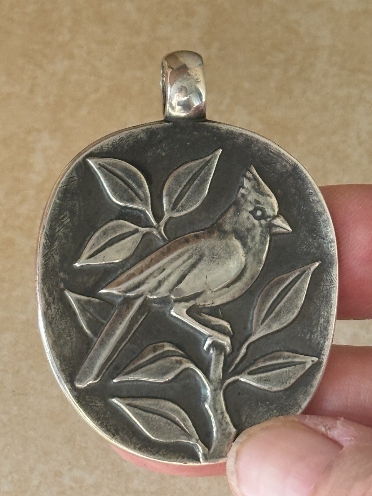 James Avery Retired Sterling Silver Large Oval Cardinal Pendant Vintage 925