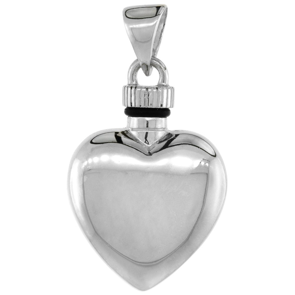925 Sterling Silver Heart Perfume Screw-On Charm Pendant 7/8 Inch (22mm) Tall