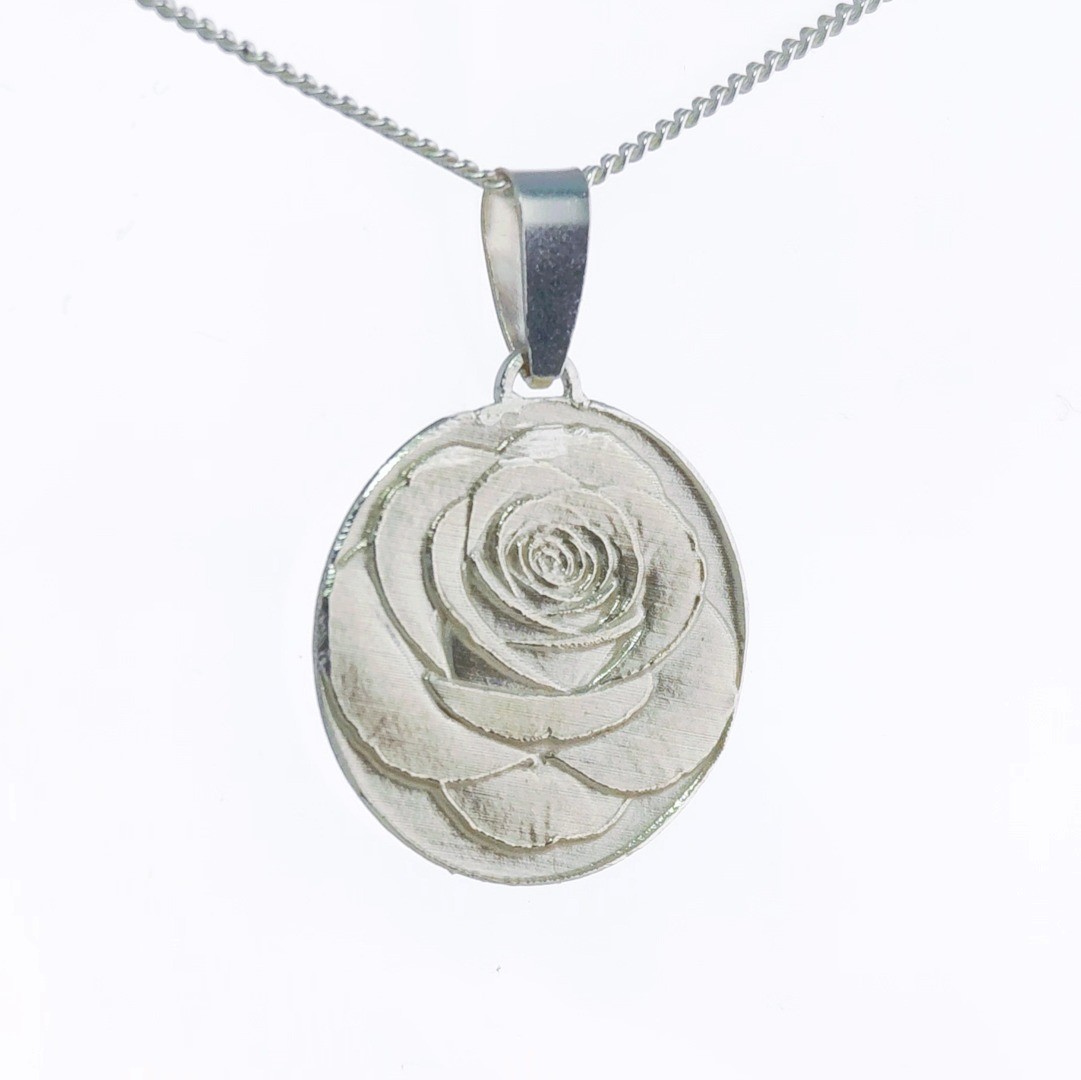 Sterling Silver Rose Necklace June Birth flower Engraved Gift Handmade Boxed