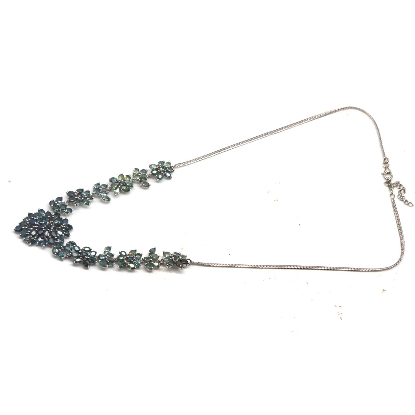 925 Sterling Silver Bluish Green Sapphire Made in Thailand Necklace 21 in