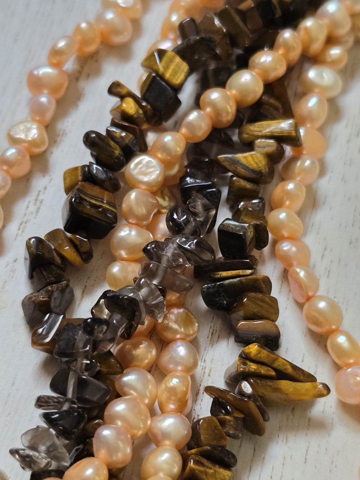 Ross Simon Tiger Eye Tigers Eye Bead Pearl Sterling Silver Multi Strand Necklace