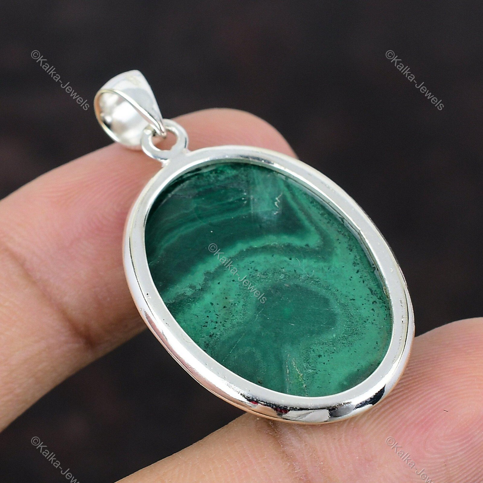 Natural Russian Malachite Gemstone Pendant 925 Sterling Silver Indian Jewelry
