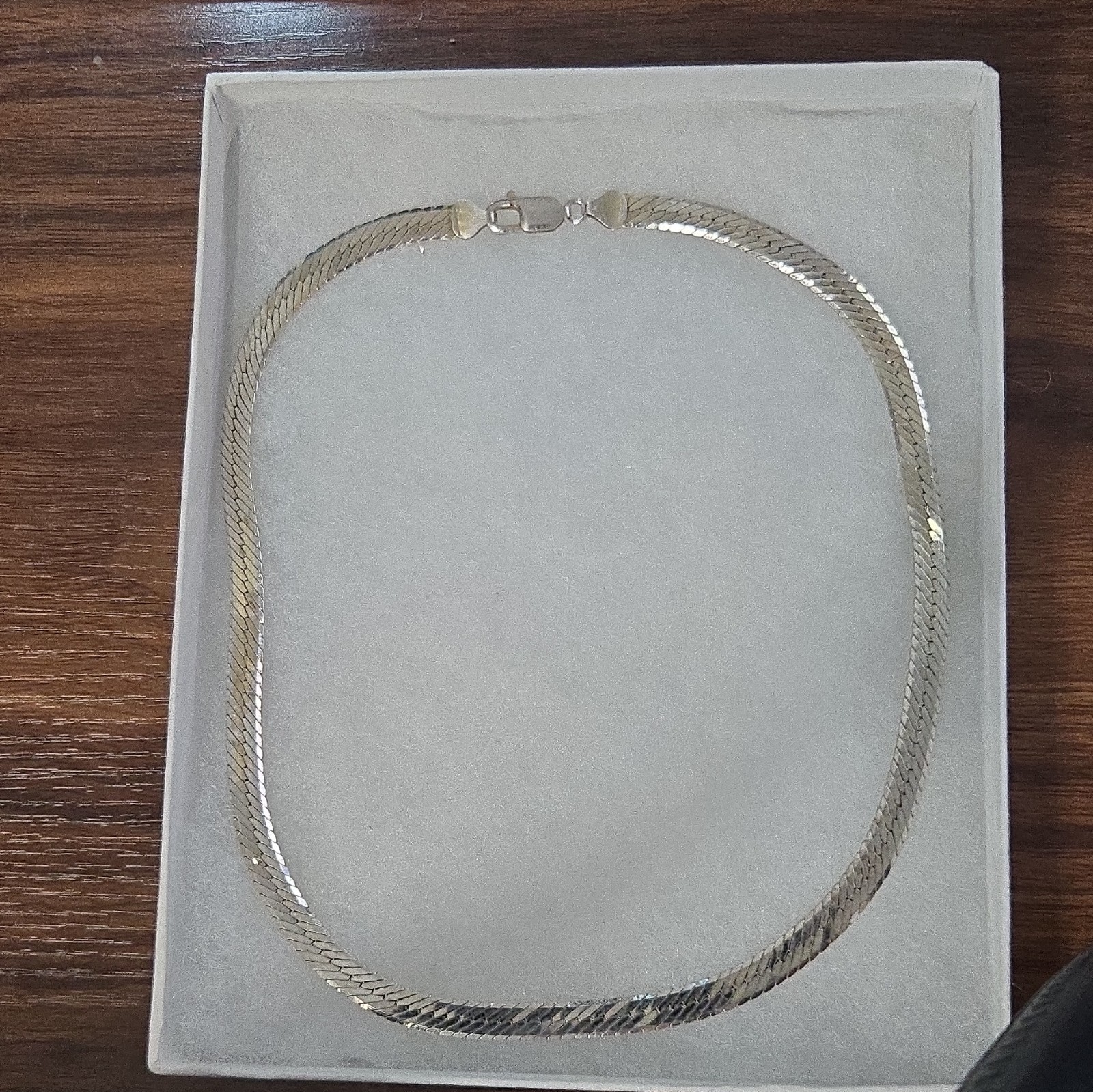925 Sterling Silver Herringbone Chain Necklace 18in Lobster Clasp Signed